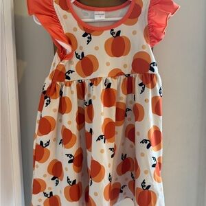 Pumpkin Print Dress with Ruffled Sleeves